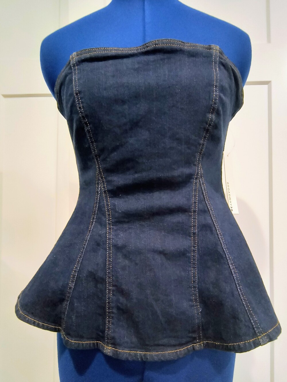 NWT Broadway 38 Strapless Dark Denim Peplum Top